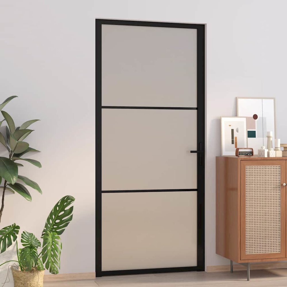 Interior Door 36.6"x79.3" Black Matt Glass and Aluminum. Picture 4