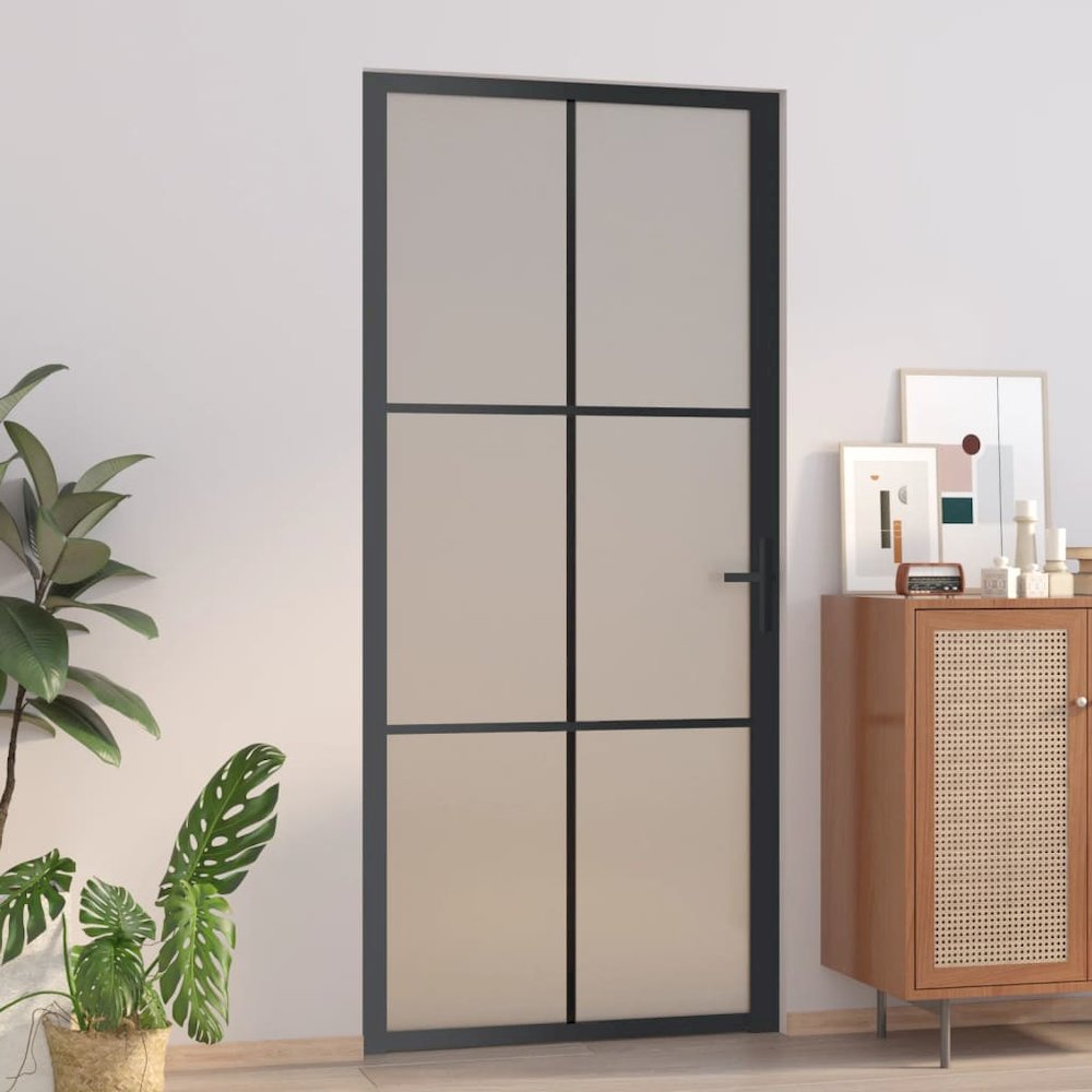 Interior Door 36.6"x79.3" Black Matt Glass and Aluminum. Picture 4