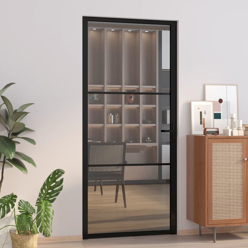 Interior Door 36.6"x79.3" Black ESG Glass and Aluminum. Picture 4