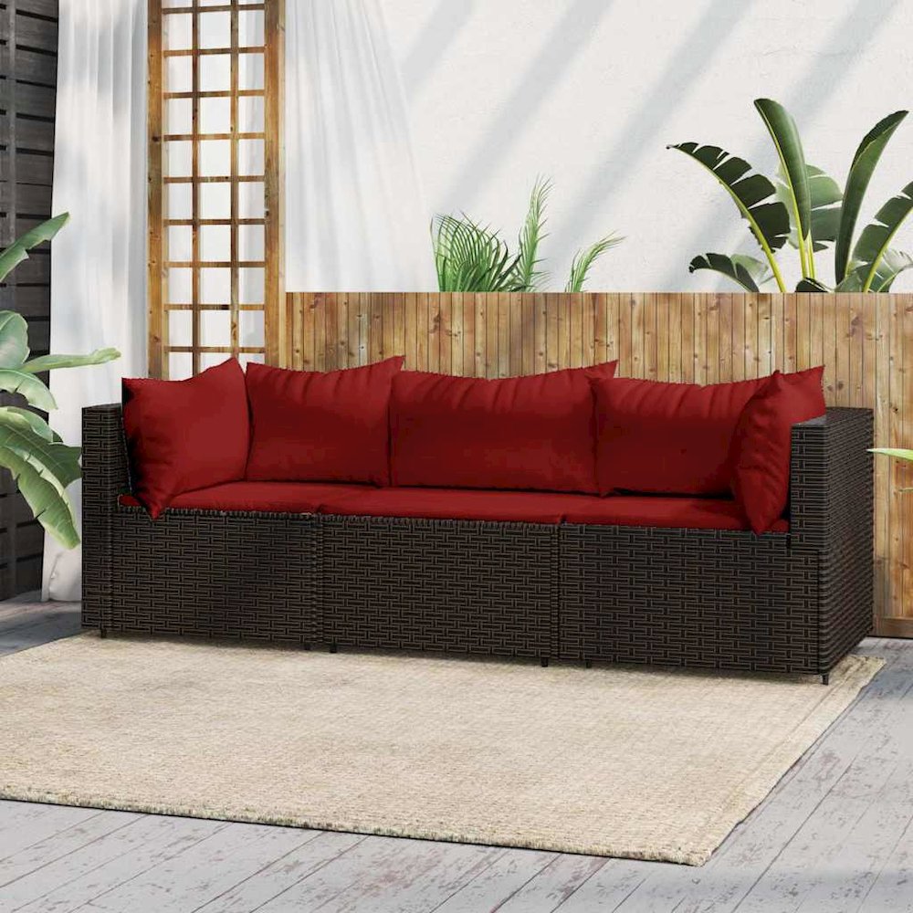 Patio Lounge Set Brown PE Rattan, Powder-Coated Steel, Polyester. Picture 4