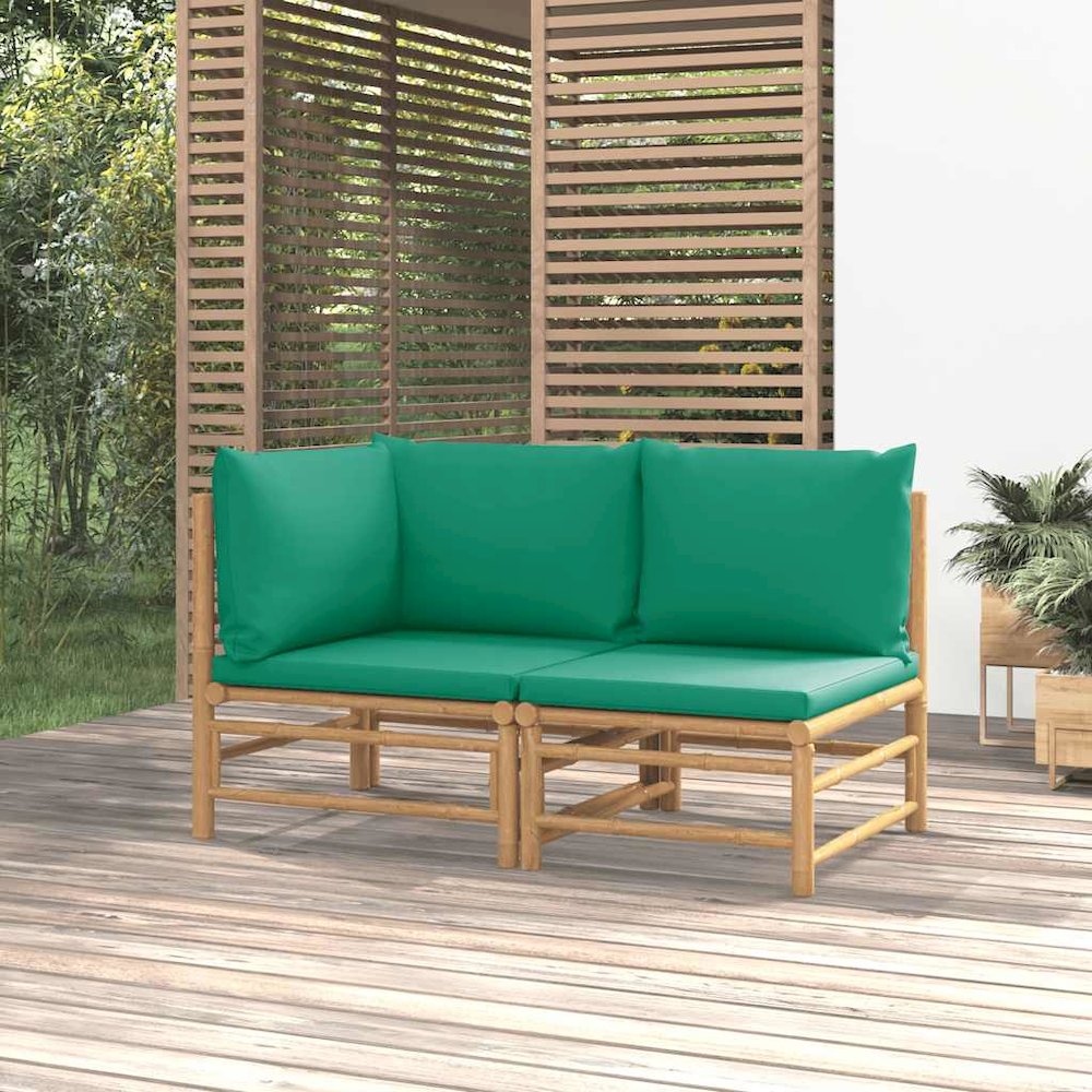 Garden Lounge Set Natural bamboo, Green cushion Bamboo. Picture 4