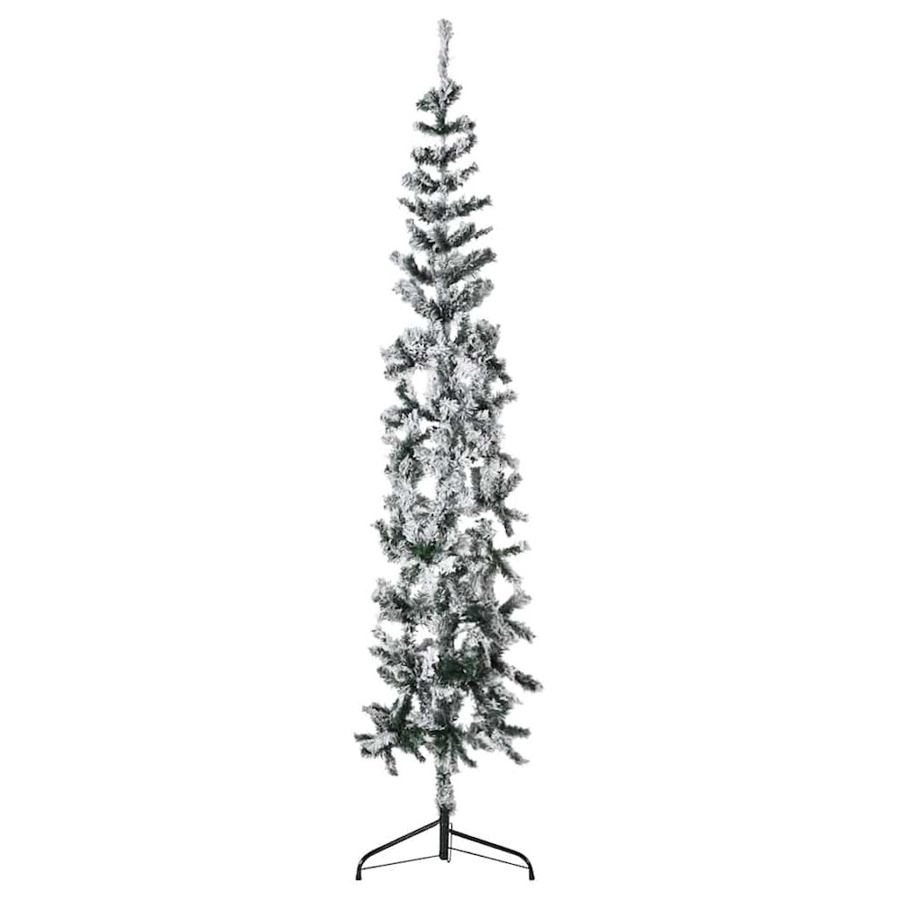 Slim Artificial Half Christmas Tree Green and white PVC, Steel. Picture 15