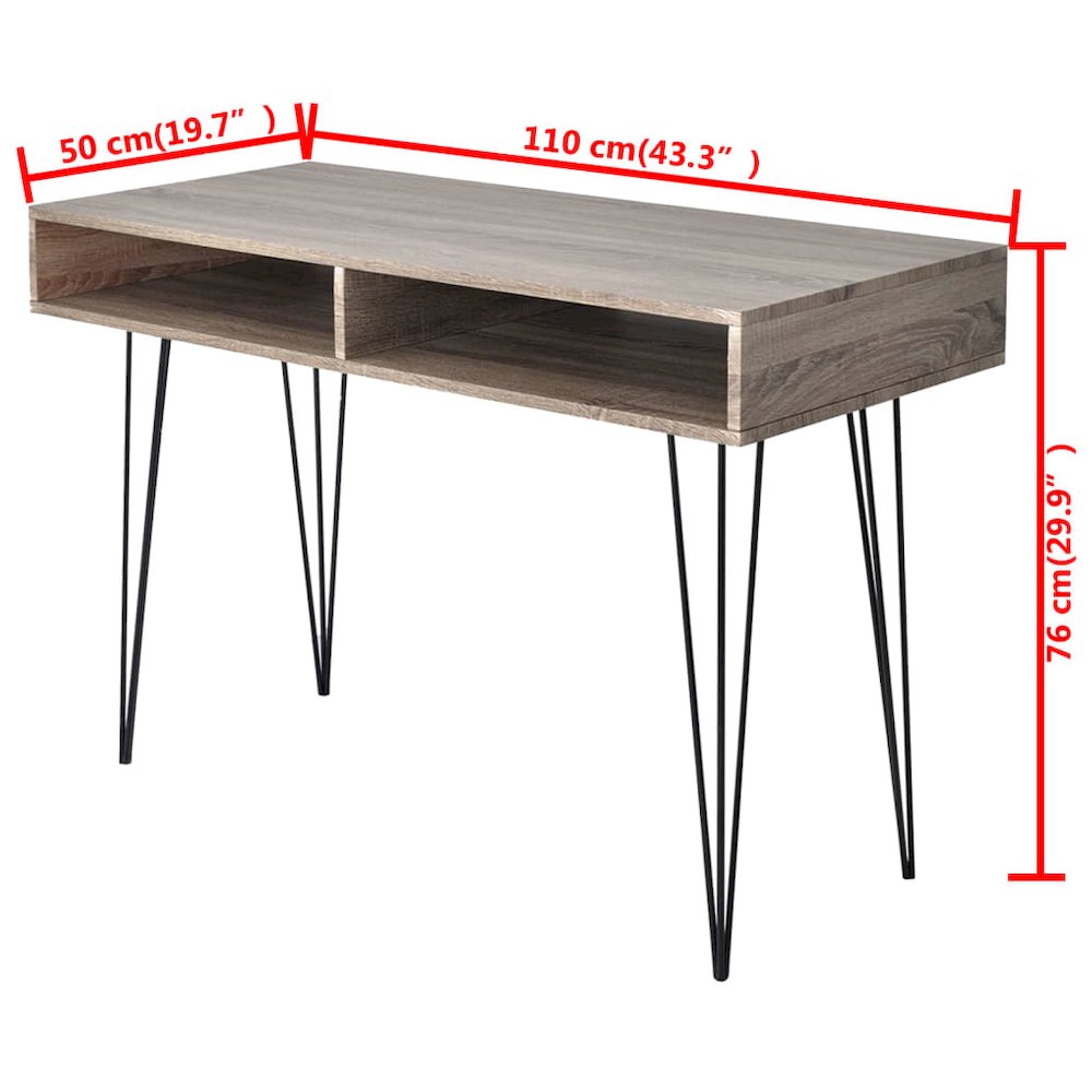 Desk Grey and oak MDF and Metal 43.3 x 19.7 x 29.9 in Desk. Picture 4