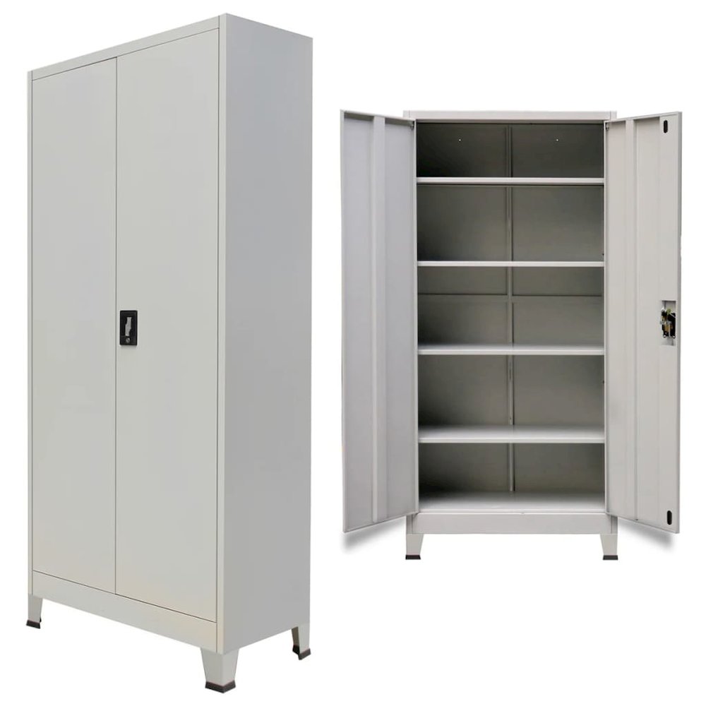 Office Cabinet Grey Steel Medium Height-Adjustable Shelves. Picture 3