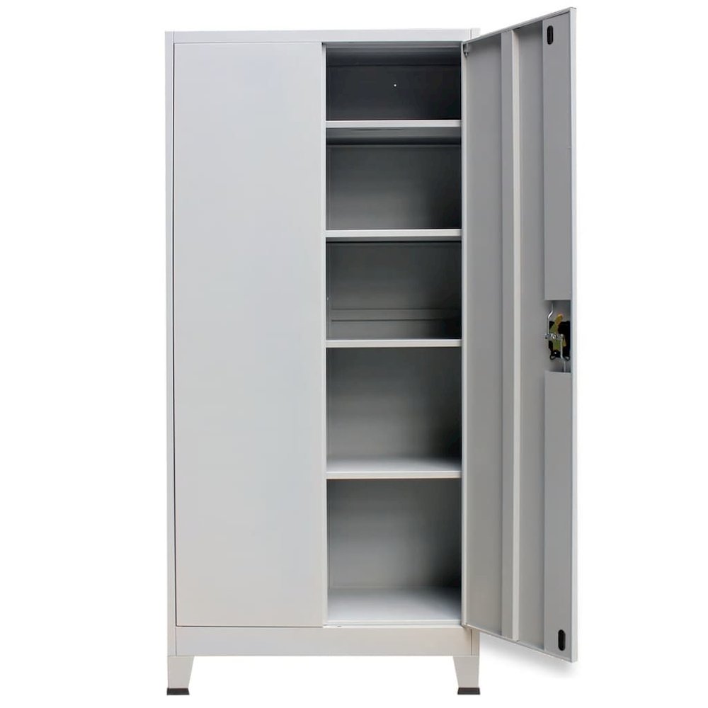 Office Cabinet Grey Steel Medium Height-Adjustable Shelves. Picture 4