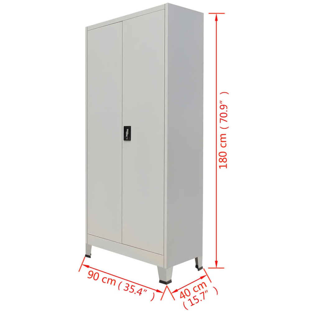 Office Cabinet Grey Steel Medium Height-Adjustable Shelves. Picture 10