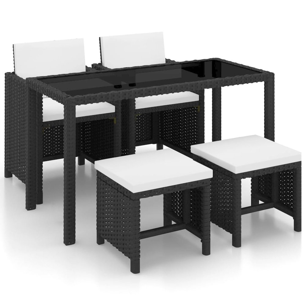 5 Piece Patio Dining Set with Cushions Poly Rattan Black. Picture 1