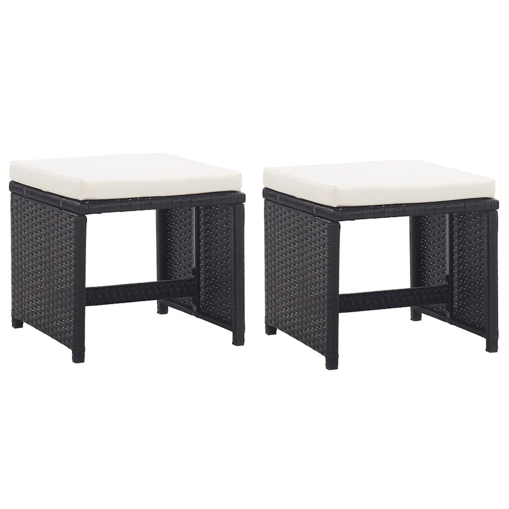 11 Piece Patio Dining Set with Cushions Poly Rattan Black. Picture 4