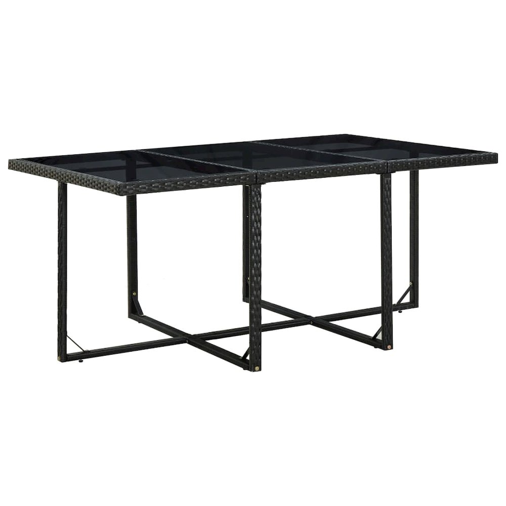 11 Piece Patio Dining Set with Cushions Poly Rattan Black. Picture 6
