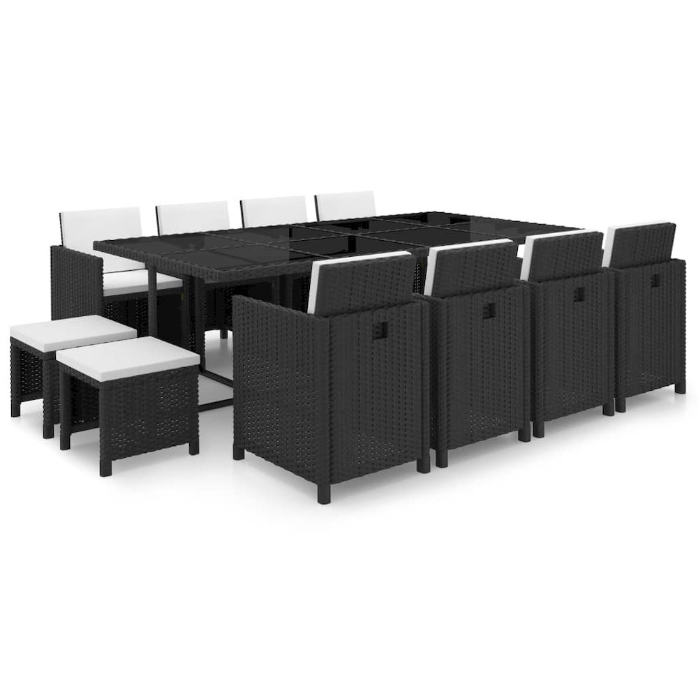 13 Piece Patio Dining Set with Cushions Poly Rattan Black. Picture 1