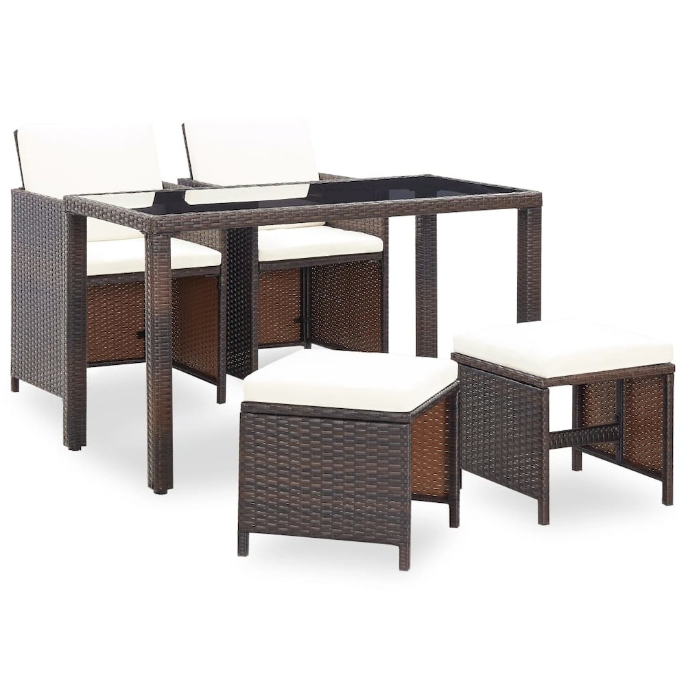 Outdoor Furniture Set Brown Steel, Poly Rattan, Polyester, Glass. Picture 1