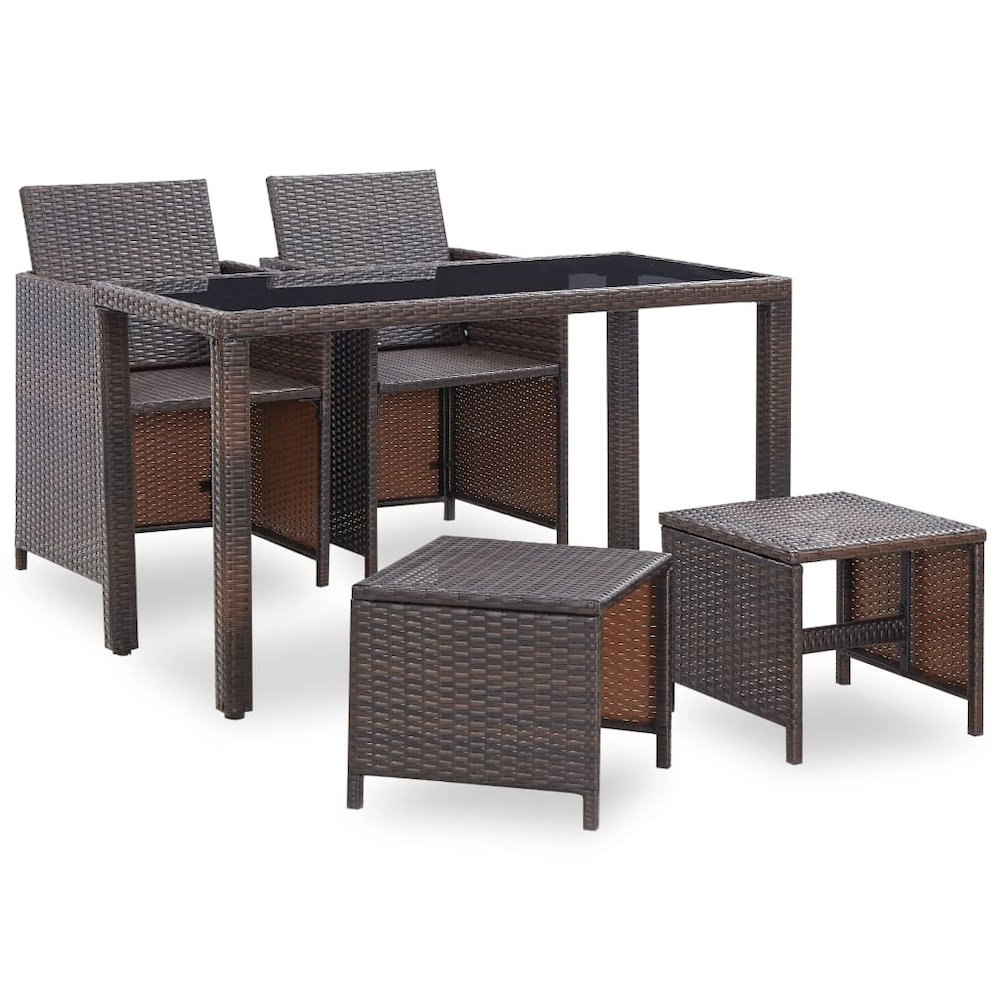 Outdoor Furniture Set Brown Steel, Poly Rattan, Polyester, Glass. Picture 2