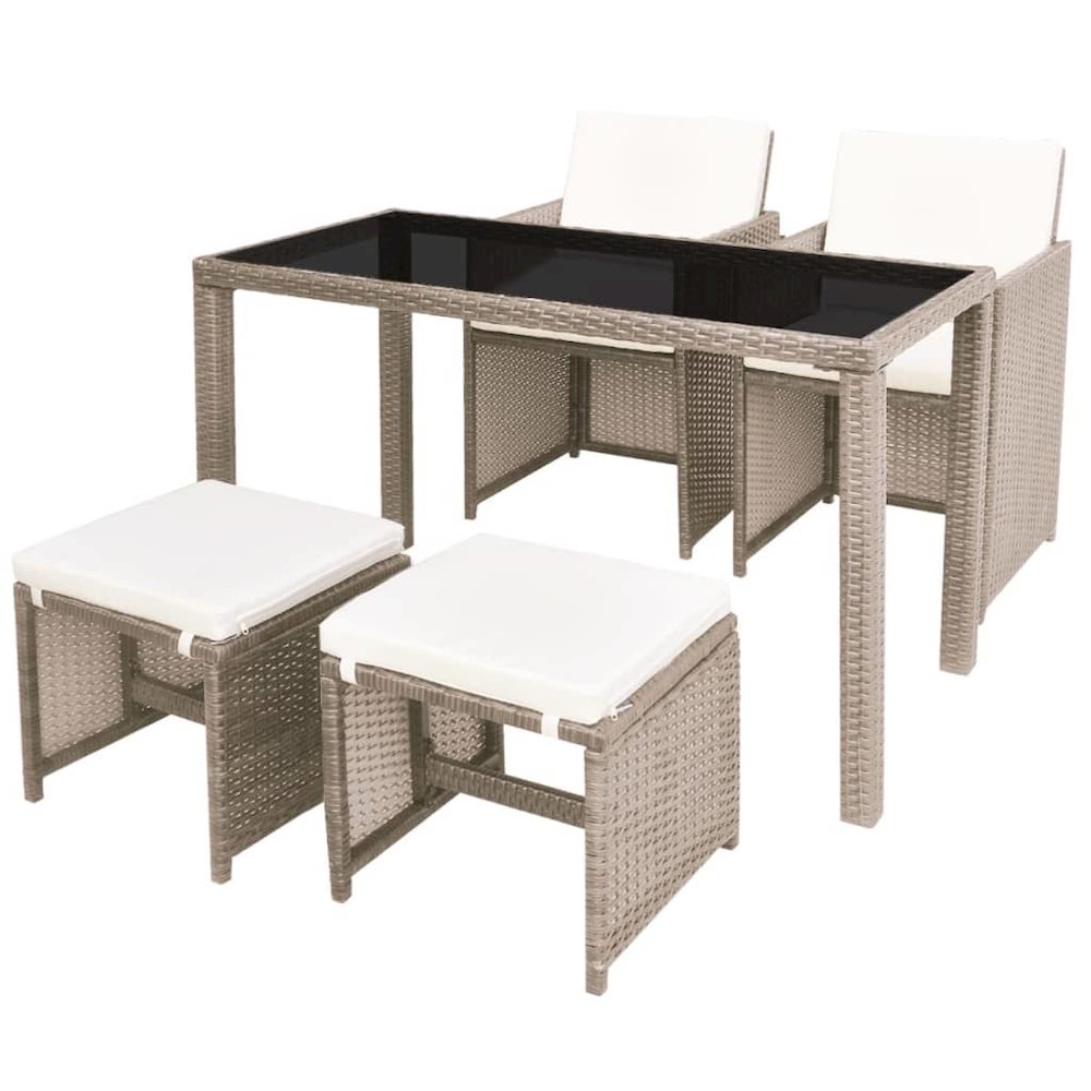 Outdoor Dining Set Grey Poly Rattan Medium Foldable. Picture 2