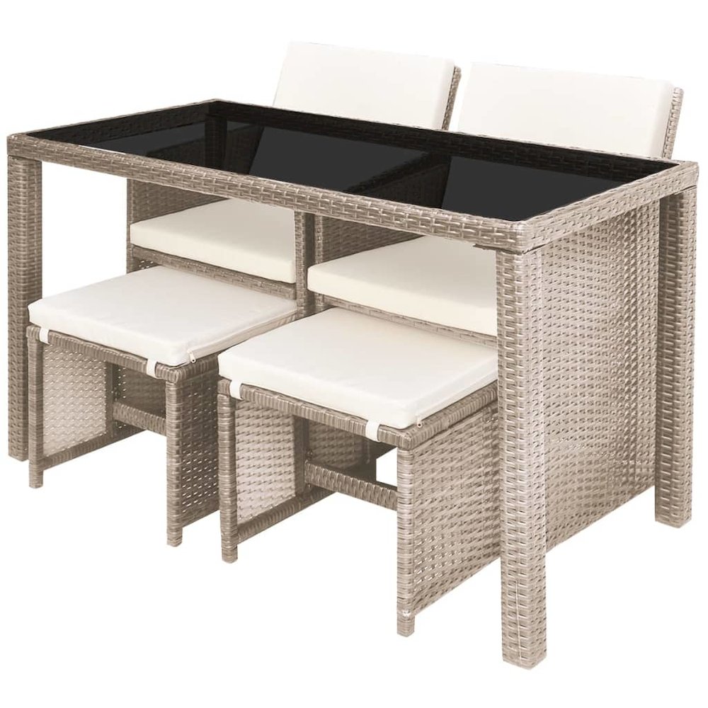 Outdoor Dining Set Grey Poly Rattan Medium Foldable. Picture 4