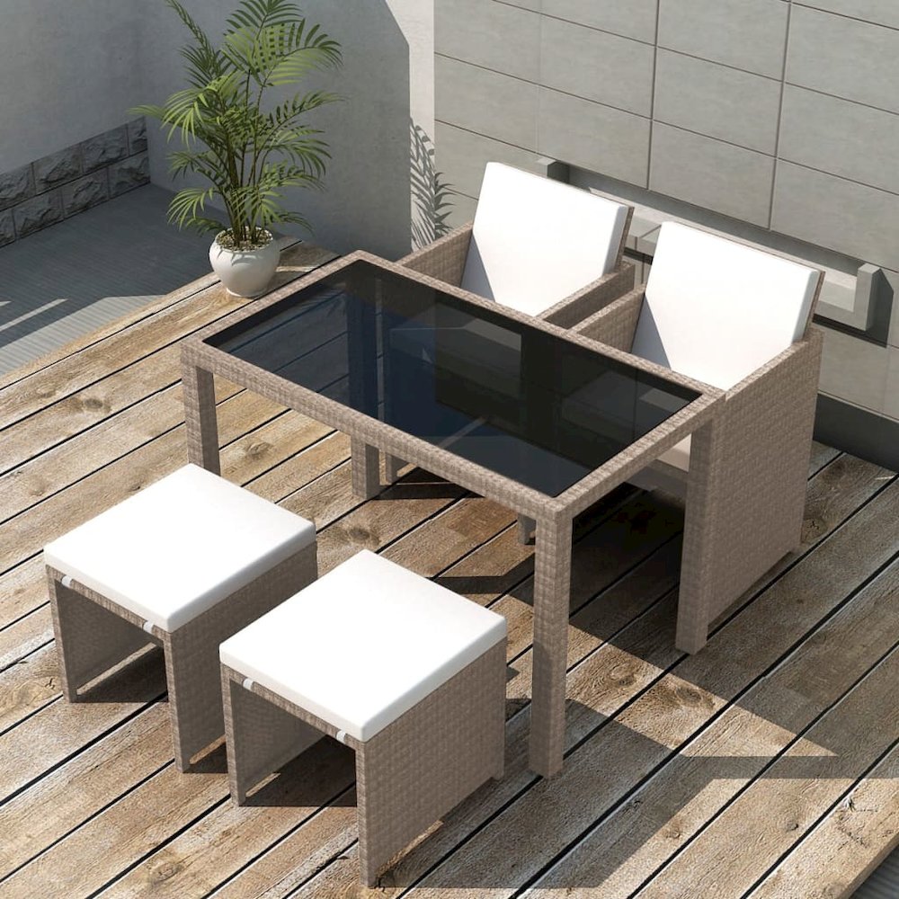 Outdoor Dining Set Grey Poly Rattan Medium Foldable. Picture 1