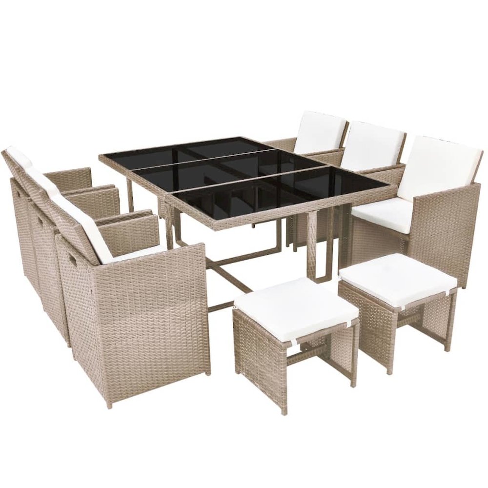Outdoor Dining Set Grey/Beige Powder-Coated Steel, PE Rattan, Glass. Picture 2