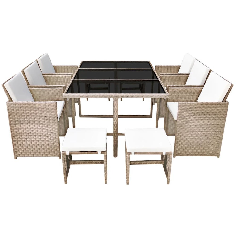 Outdoor Dining Set Grey/Beige Powder-Coated Steel, PE Rattan, Glass. Picture 3
