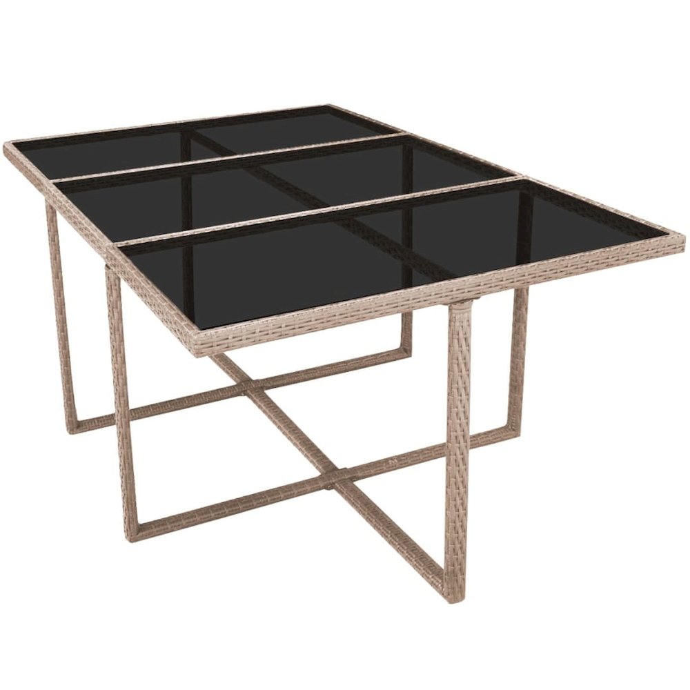 Outdoor Dining Set Grey/Beige Powder-Coated Steel, PE Rattan, Glass. Picture 5