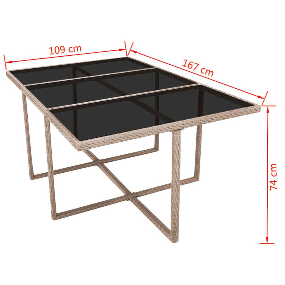 Outdoor Dining Set Grey/Beige Powder-Coated Steel, PE Rattan, Glass. Picture 9