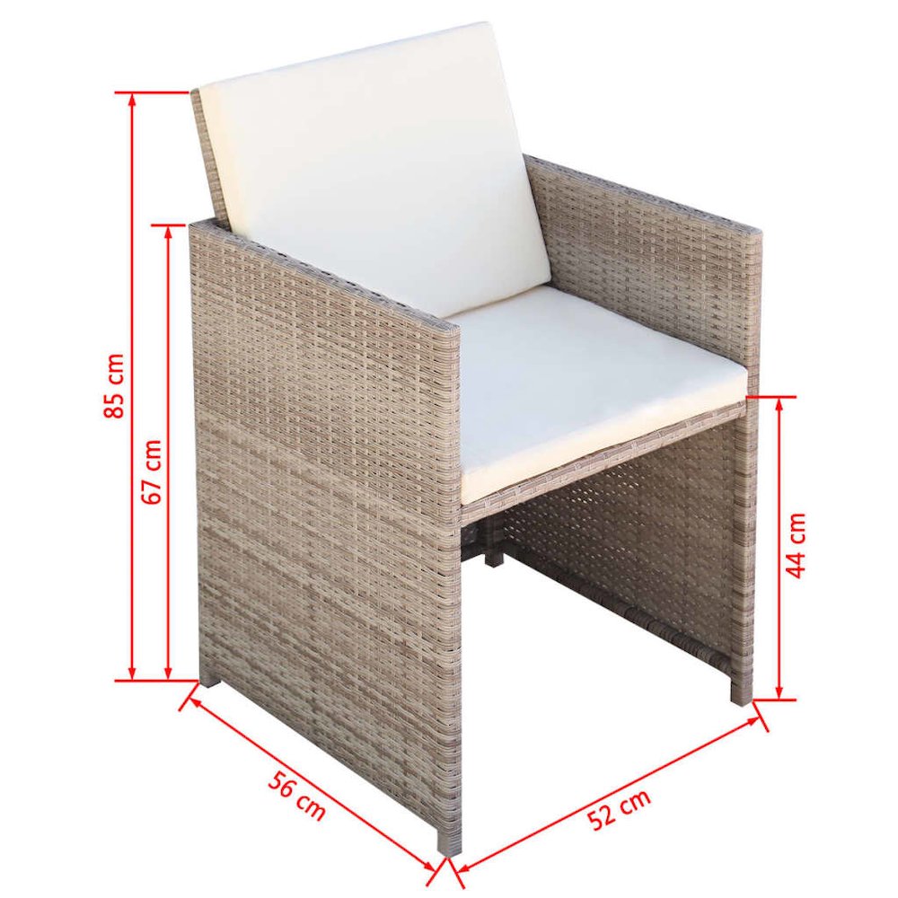Outdoor Dining Set Grey/Beige Powder-Coated Steel, PE Rattan, Glass. Picture 10