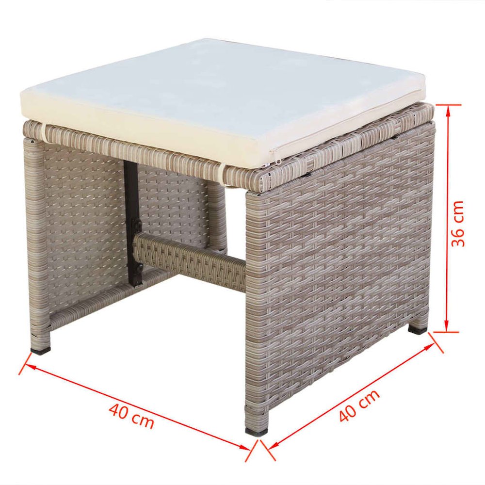 Outdoor Dining Set Grey/Beige Powder-Coated Steel, PE Rattan, Glass. Picture 11