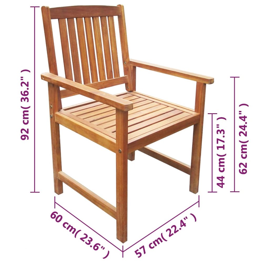 Outdoor Chair Set of 2 Brown Solid Acacia wood Standard Durable. Picture 6