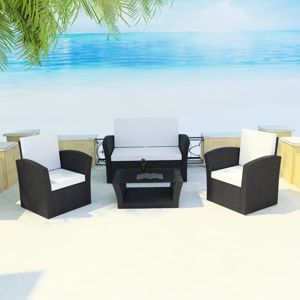 Garden Sofa Set Black and Cream White. Picture 1