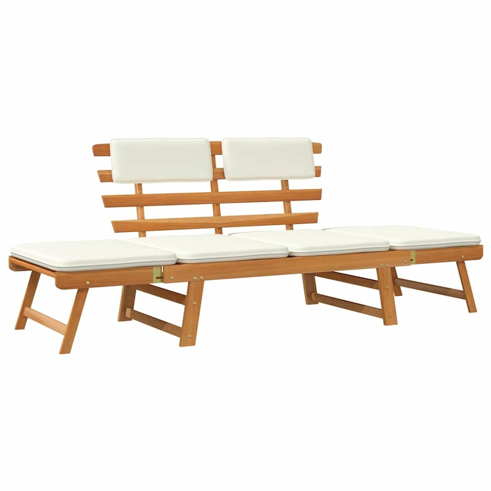 Outdoor Sun Bed Light Brown and Cream Solid Acacia Wood Standard. Picture 1