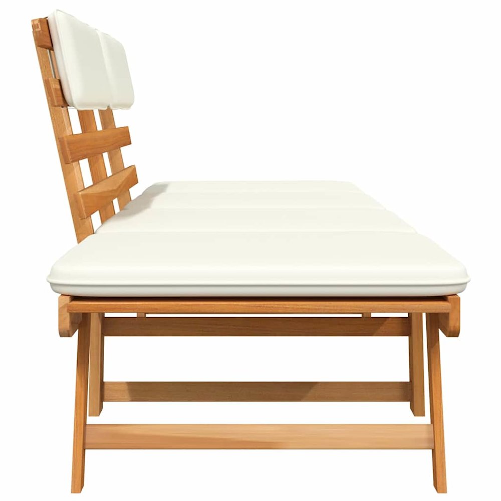 Outdoor Sun Bed Light Brown and Cream Solid Acacia Wood Standard. Picture 6