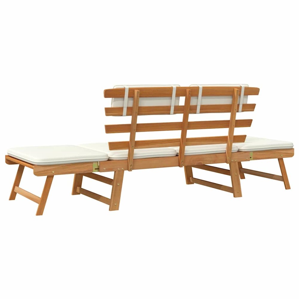Outdoor Sun Bed Light Brown and Cream Solid Acacia Wood Standard. Picture 7