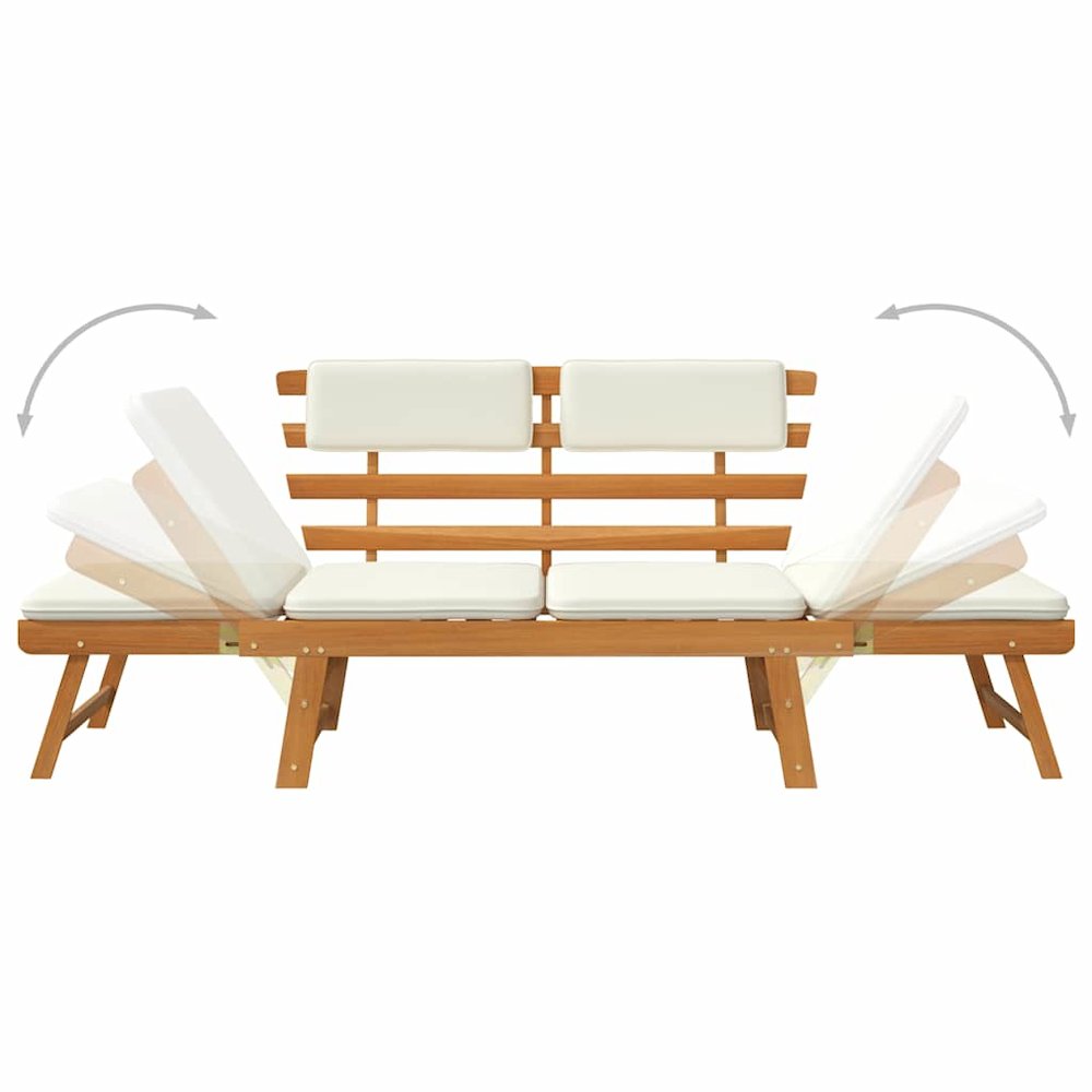 Outdoor Sun Bed Light Brown and Cream Solid Acacia Wood Standard. Picture 8