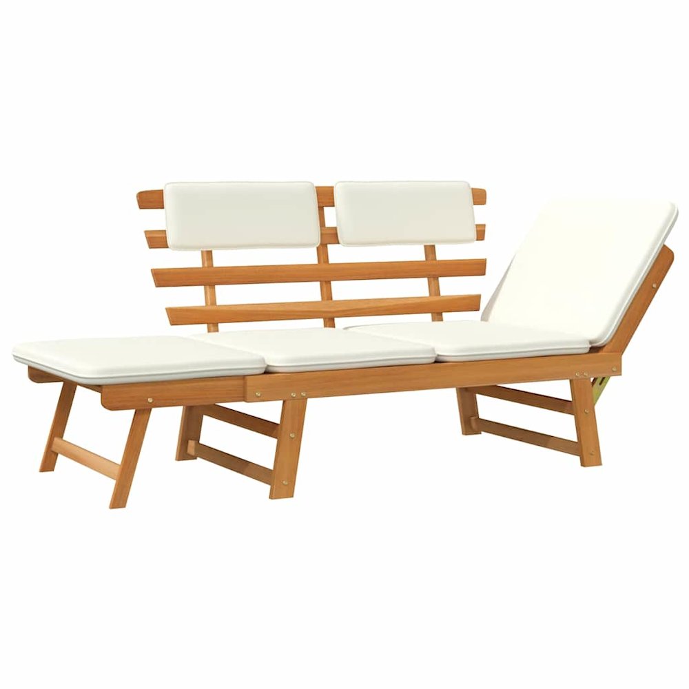Outdoor Sun Bed Light Brown and Cream Solid Acacia Wood Standard. Picture 9