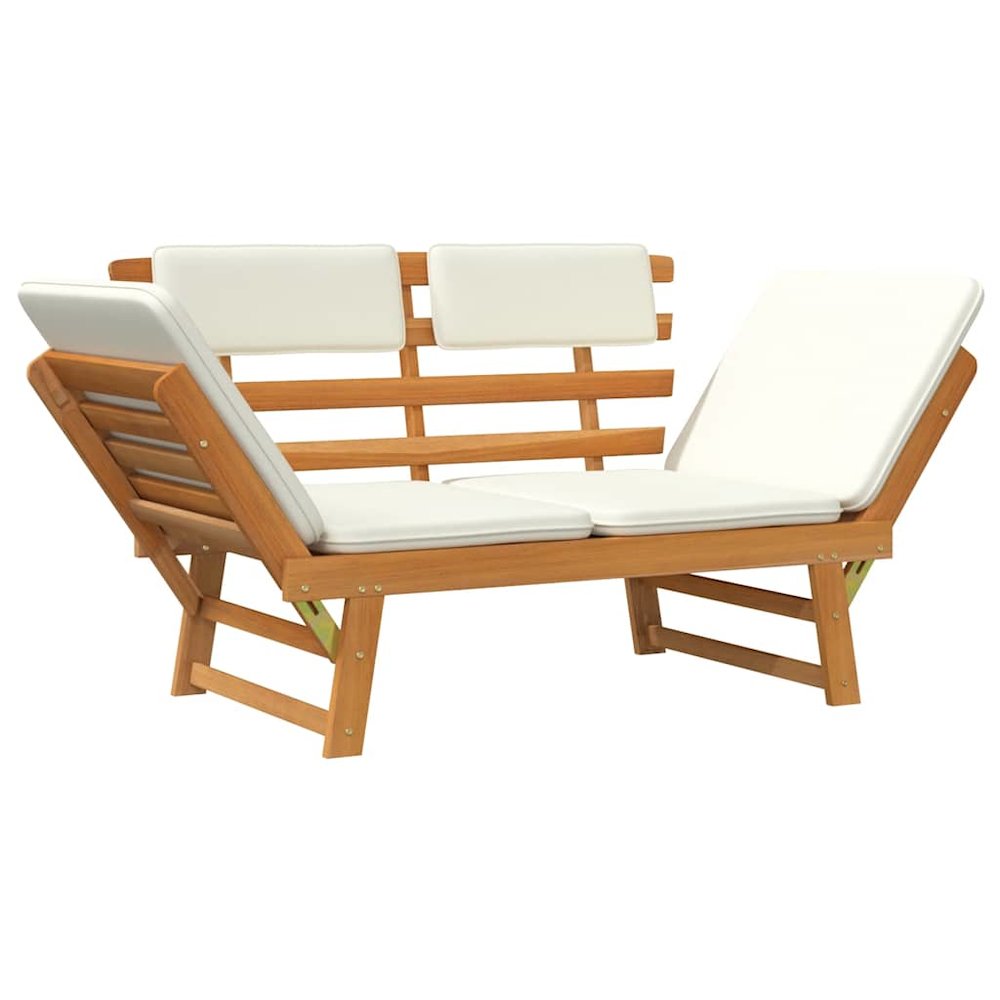 Outdoor Sun Bed Light Brown and Cream Solid Acacia Wood Standard. Picture 10