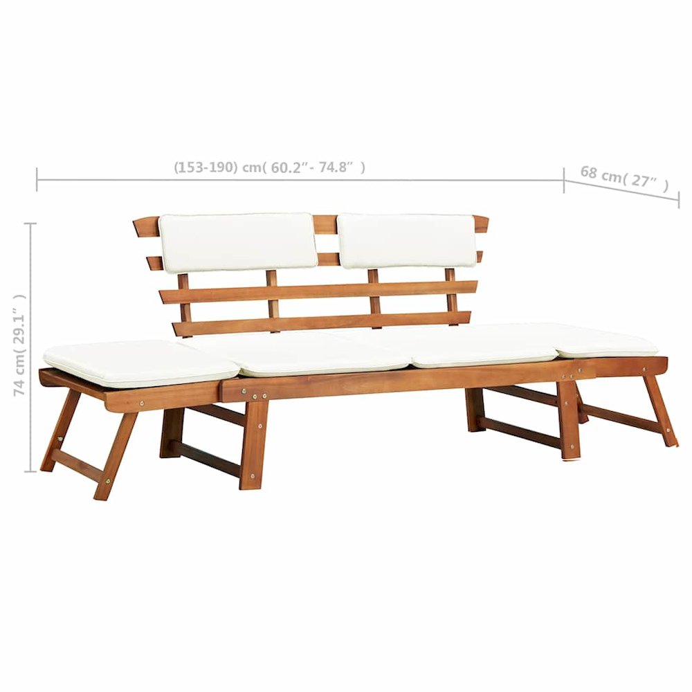 Outdoor Sun Bed Light Brown and Cream Solid Acacia Wood Standard. Picture 11