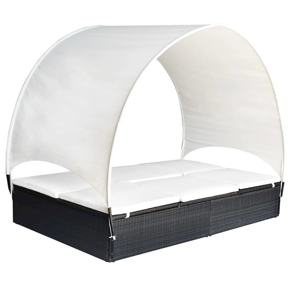 Sun Lounger With Canopy Black, Cream White. Picture 1