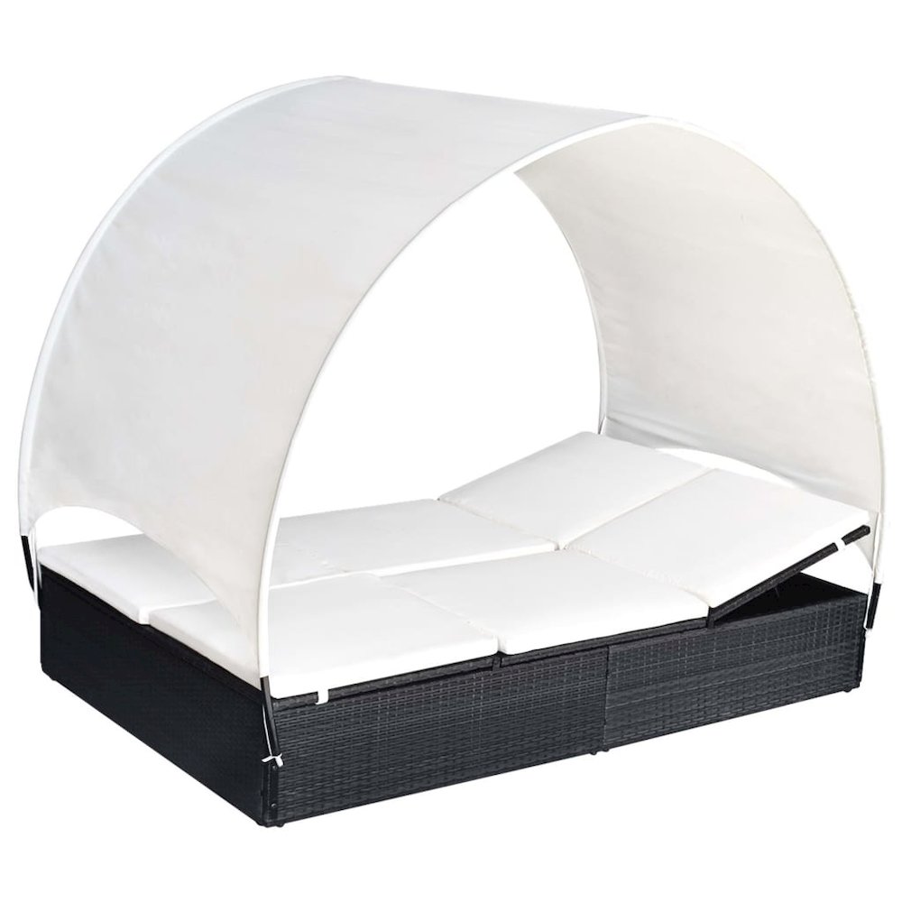 Sun Lounger With Canopy Black, Cream White. Picture 3