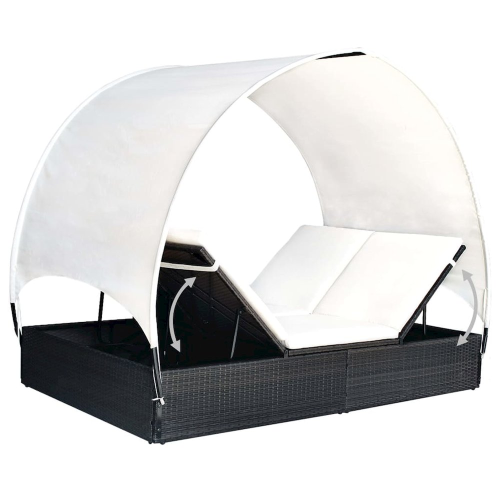 Sun Lounger With Canopy Black, Cream White. Picture 4