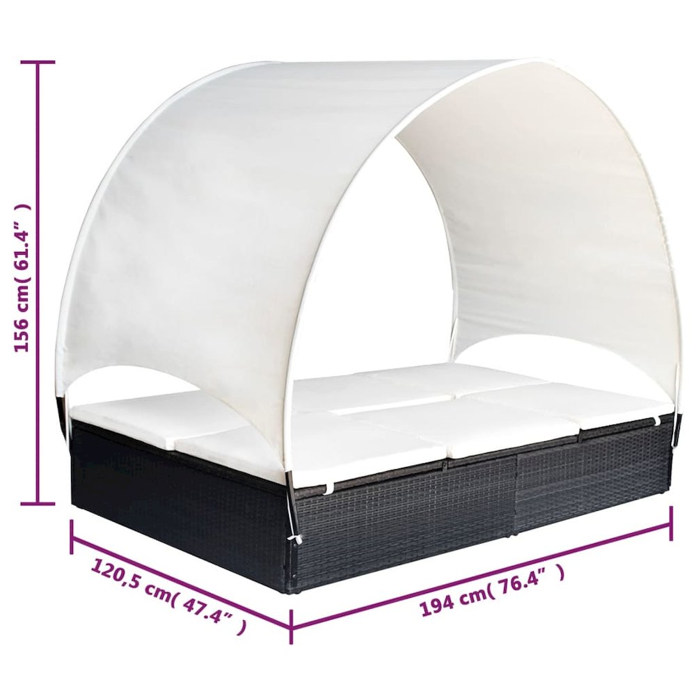Sun Lounger With Canopy Black, Cream White. Picture 6