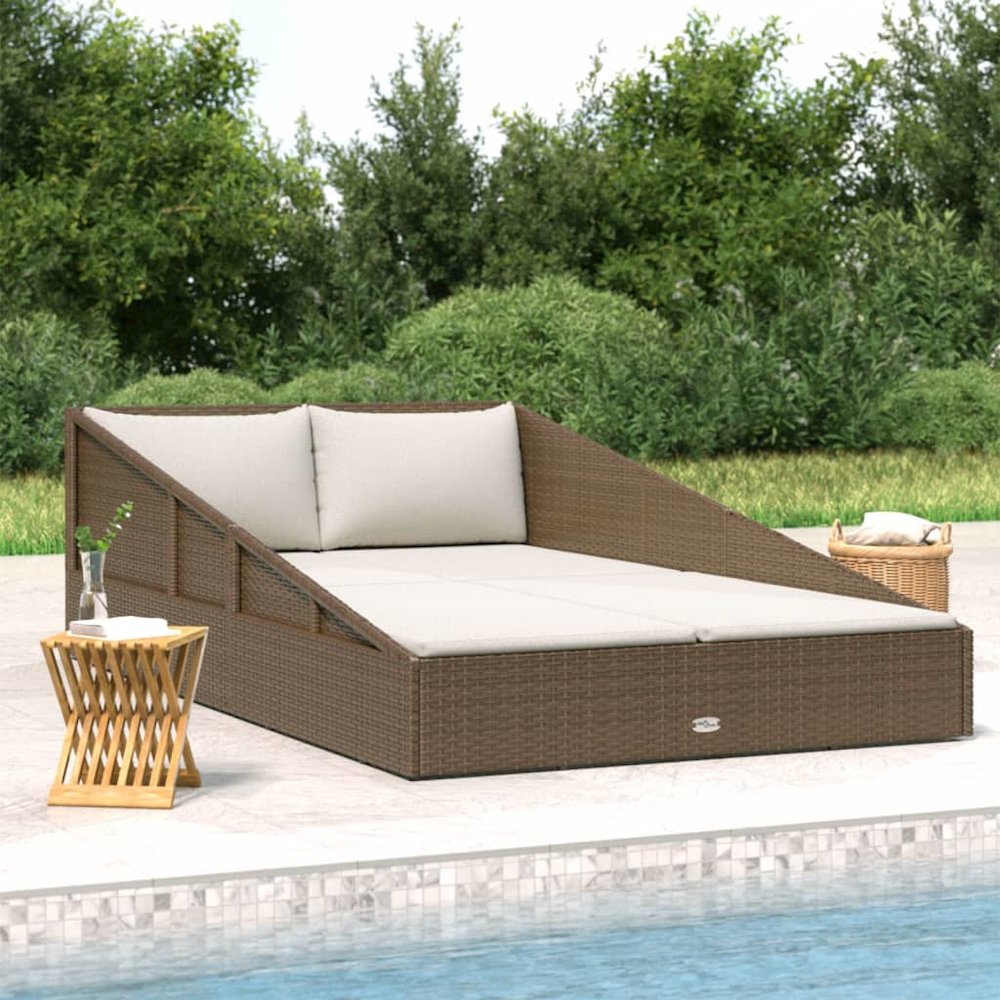 Daybed Brown, Cream White PE Rattan, Polyester, Steel. Picture 1