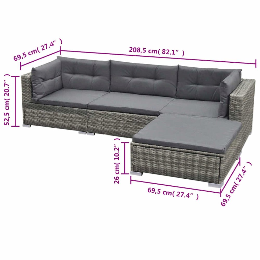 Garden Furniture Set Gray PE Rattan Medium Modular. Picture 7