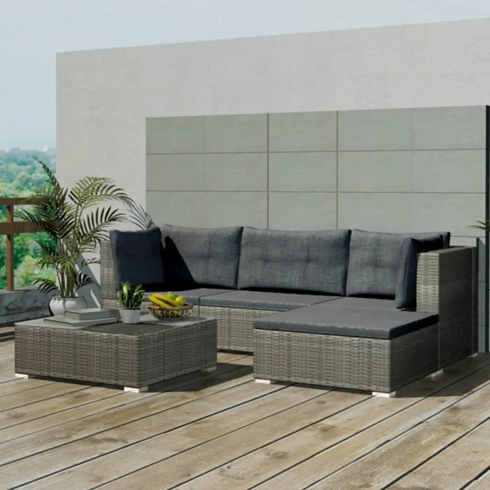 Garden Furniture Set Gray PE Rattan Medium Modular. Picture 1