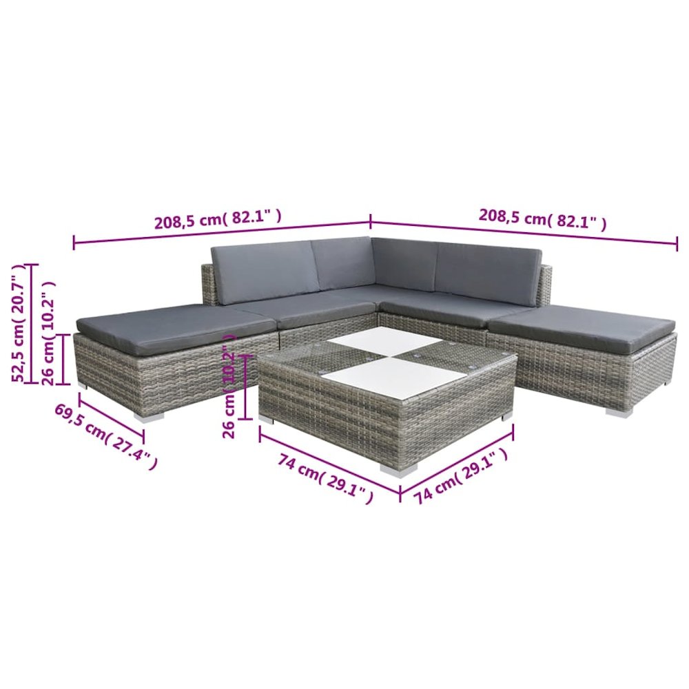 Garden Furniture Set Grey PE Rattan Medium Modular. Picture 6