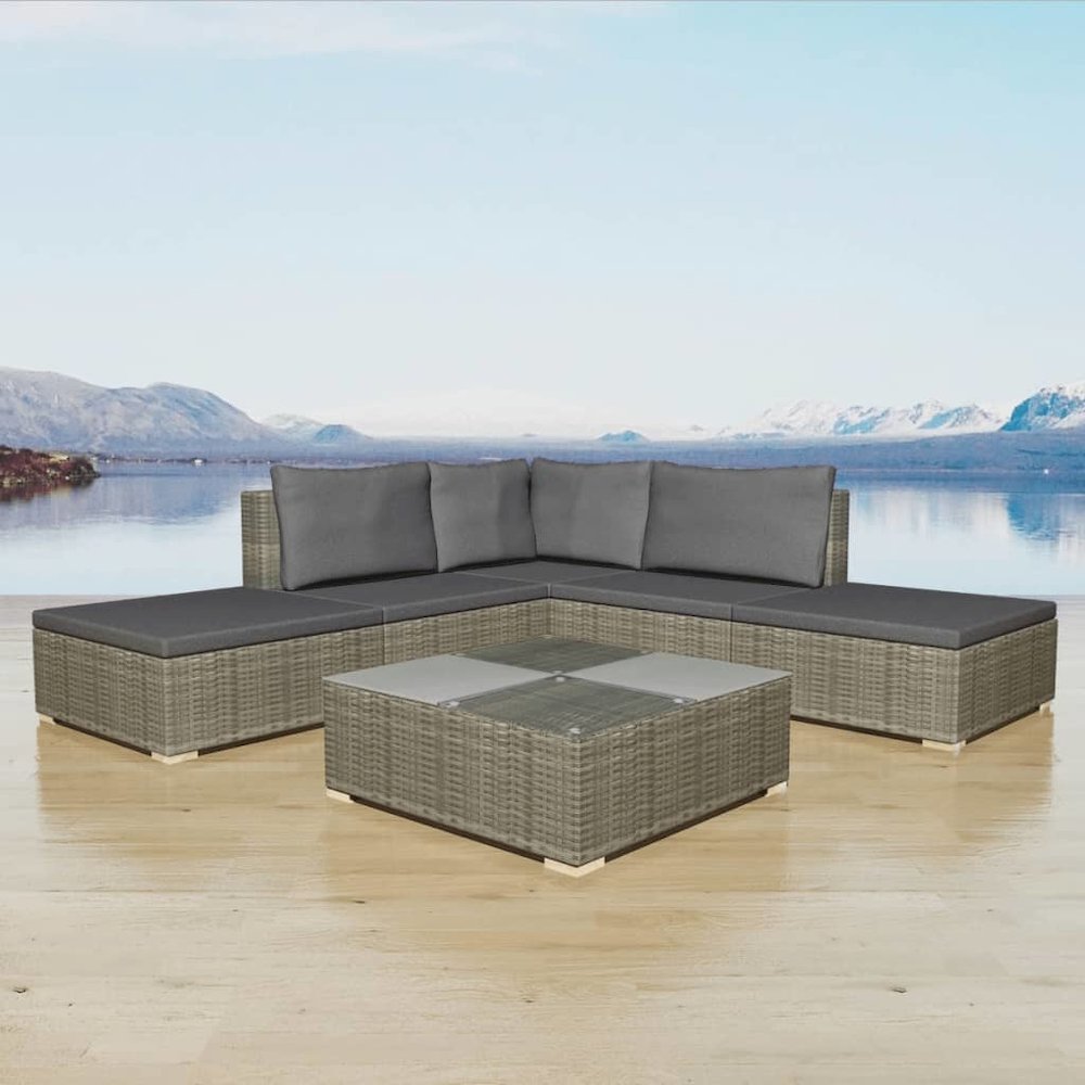 Garden Furniture Set Grey PE Rattan Medium Modular. Picture 1