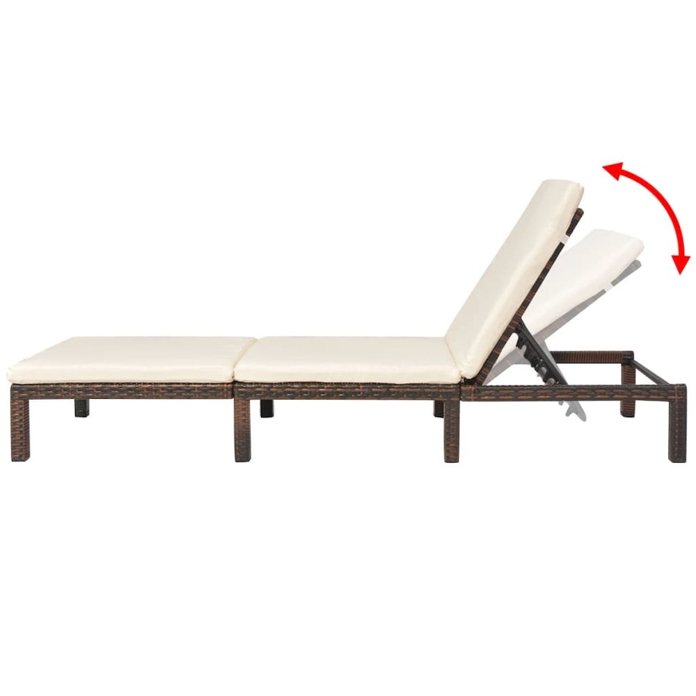 Sunlounger Brown PE Rattan Standard Adjustable Armrests. Picture 4