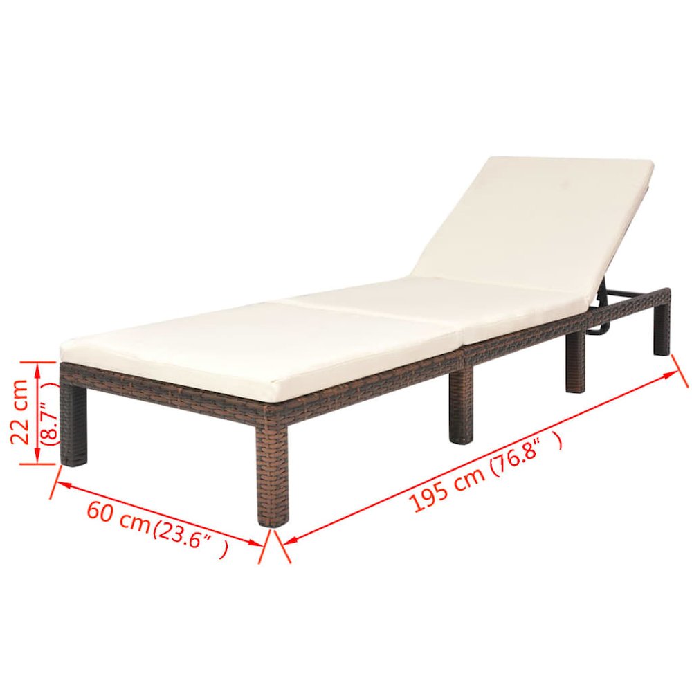 Sunlounger Brown PE Rattan Standard Adjustable Armrests. Picture 9
