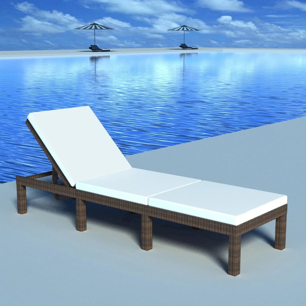 Sunlounger Brown PE Rattan Standard Adjustable Armrests. Picture 1