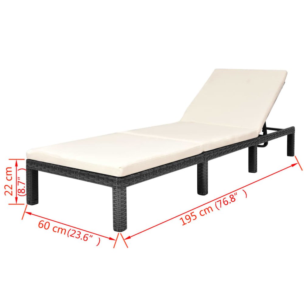 Sunlounger Black PE rattan Standard Removable Covers. Picture 9