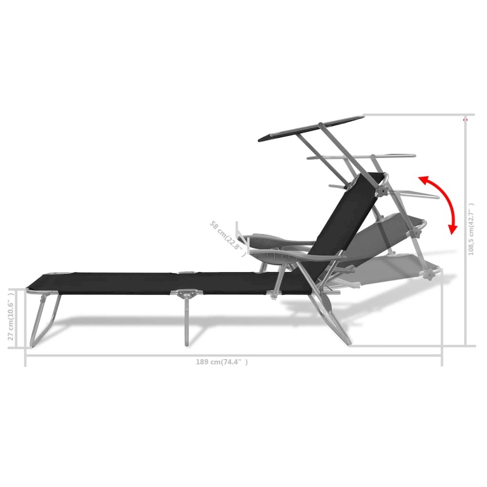 Sunlounger Black Powder-coated steel Medium Foldable. Picture 8