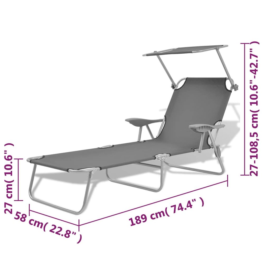 Sun Lounger Steel Grey Powder-coated steel frame, Polyester fabric. Picture 8