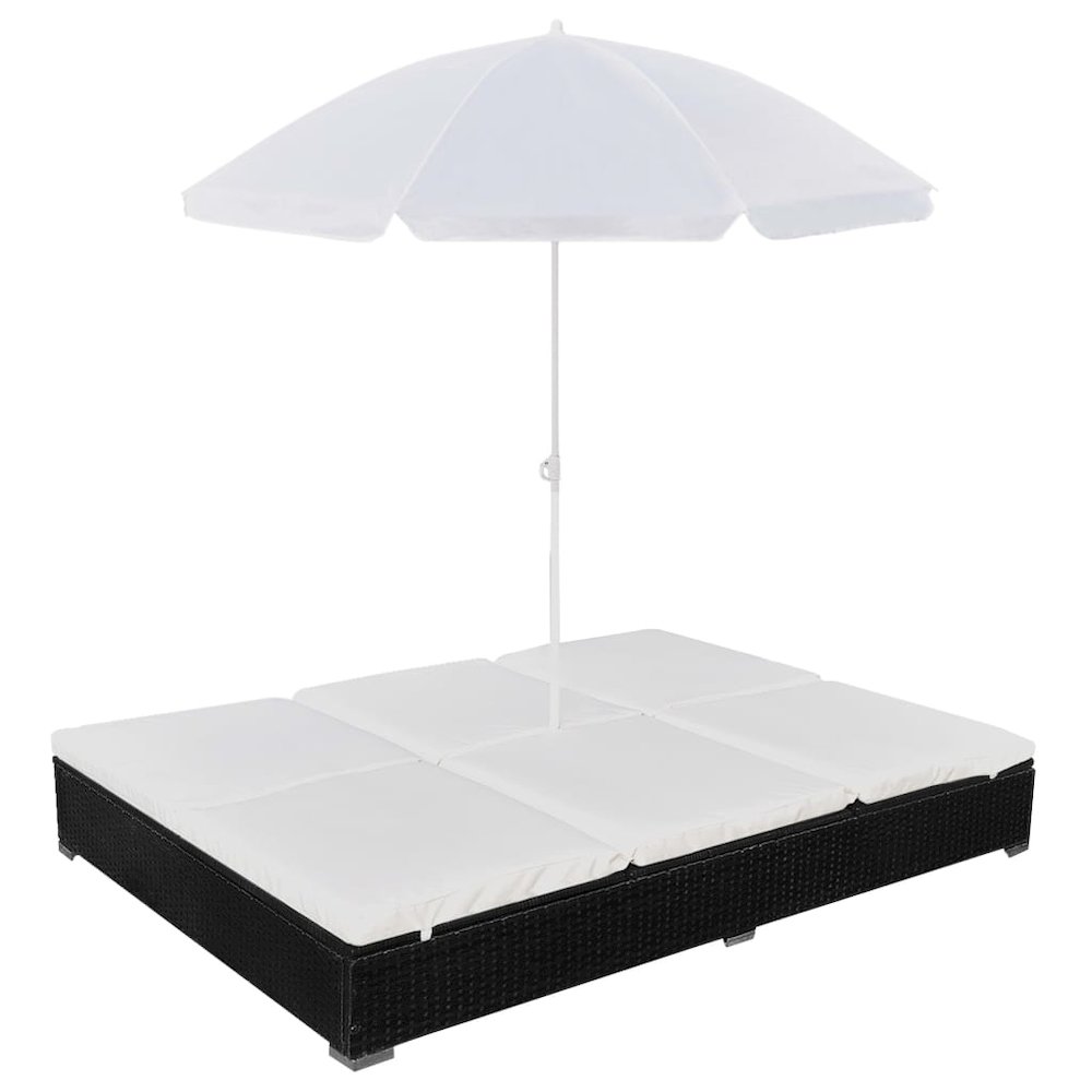 Sun Lounger Black PE rattan 78.7x55.1 in Outdoor Lounge Bed. Picture 1